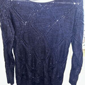 SOHO: New York & Co Navy Shimmery Cableknit Sweater Holiday Christmas S